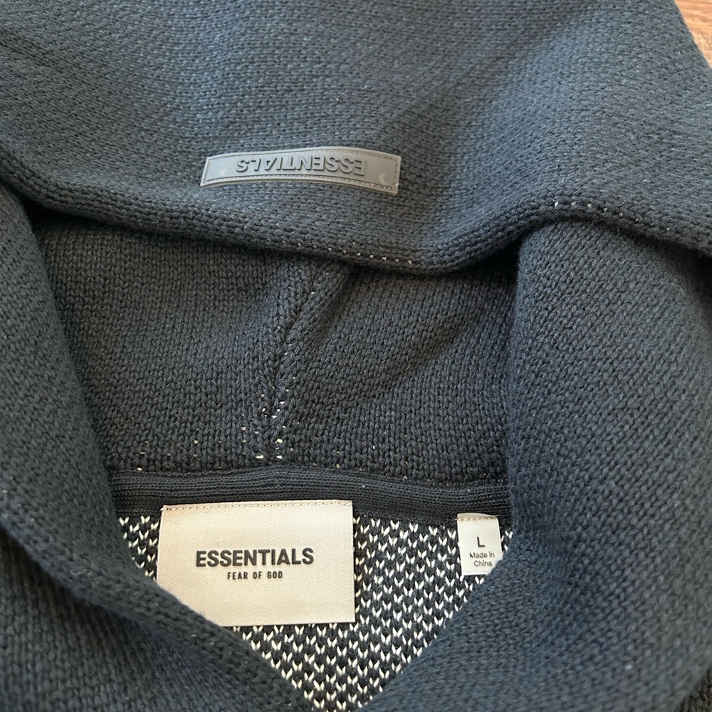 Authentic Fear of God Essentials Knit Hooded Pullover Hoodie Black Size L NWT - Picture 3 of 6